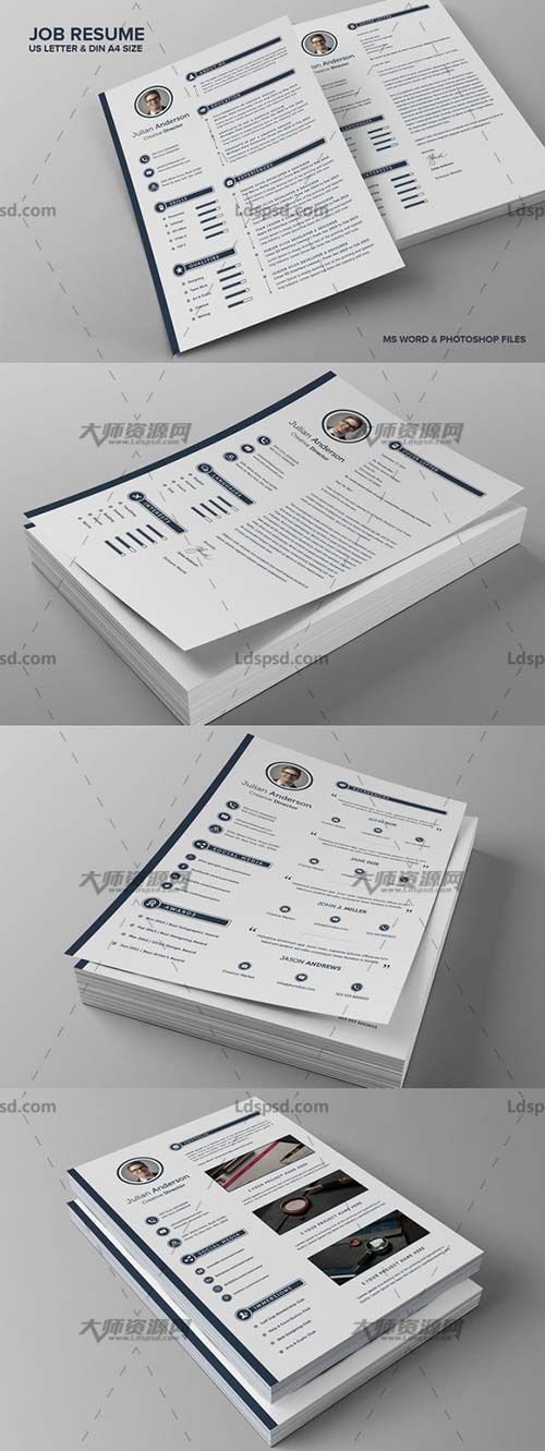 Job Resume CV - Anderson,个人简历模板(INDD/DOCX/PSD)